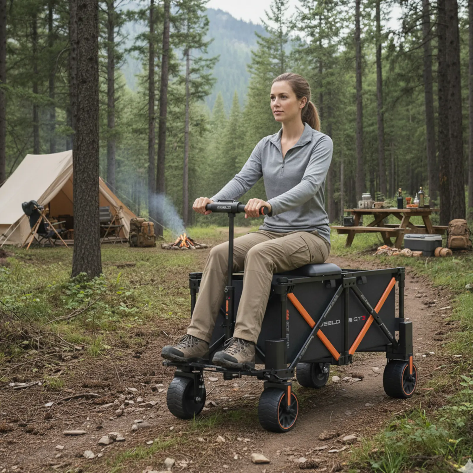 WISELD GT3 Four-wheel-drive Foldable Electric Wagon Cart with Seat, outdoor advanture