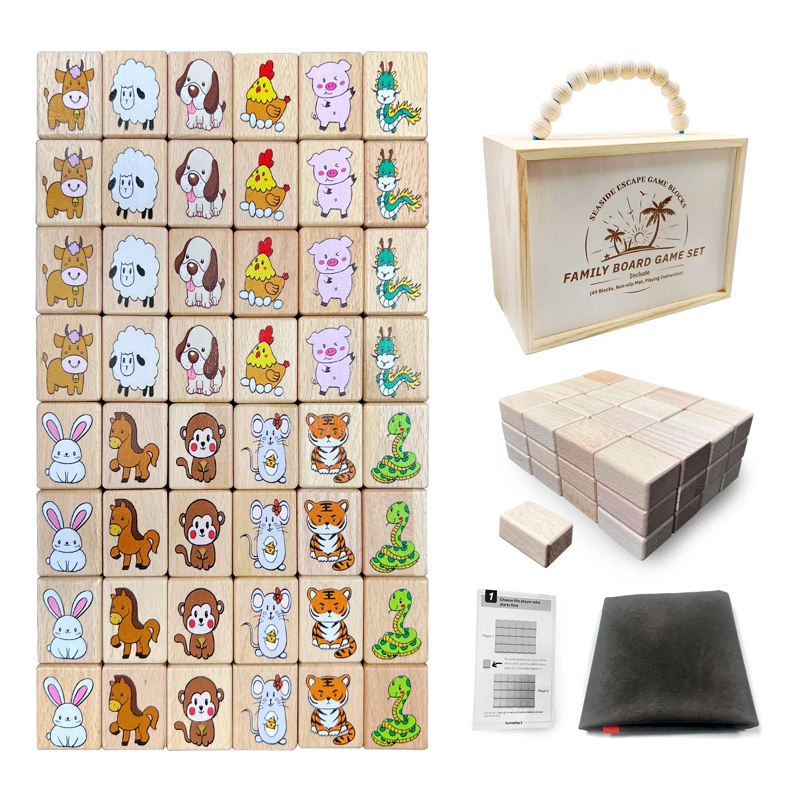 49-Piece Seaside Escape Board Game Blocks Set, Solidwood Construction with Wooden Box, Beads, 20mm Size Tiles, DIY Stickers, Perfect Birthday Gift for Toys & Hobbies Enthusiasts, Fun Board Games, Board Games Night