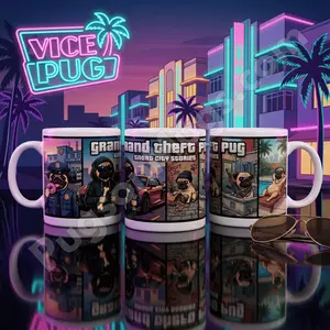"Grand Theft Pug: Snort City Stories" – Gamer Parody Mug