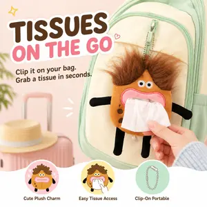 Cute Plush Tissue Pouch, Clip-On Hanging Tissue Holder for Backpack, Portable Tissue Bag Charm, Funny Plush Keychain for Travel, School & Daily Use