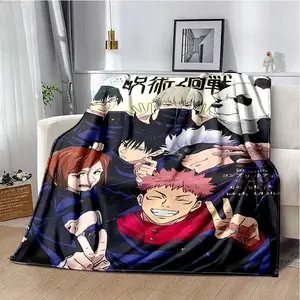 Jujutsu Kaisen Anime-Themed Graphic Blanket, Soft Fleece Throw, Cozy Plush Sofa Bed Cover, Gojo Character Design, Japanese-Themed Decor, Kawaii Room Decor, High-Quality Warm Fluffy JJK Merch, Teenage Boy Gifts, Otaku Present