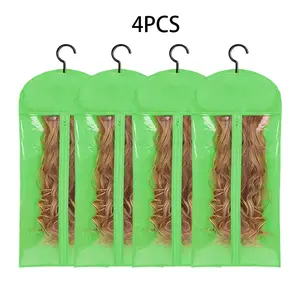 4Pcs Wig Storage Bag With Hook, Wig Storage Hanger, Zipper Transparent Dustproof, Hair Extension Holder, Wig Storage For Multiple Wigs, Wig Tool, Wigs Accessories For Salon & Home Use, Dustproof Cover, Durable Cover