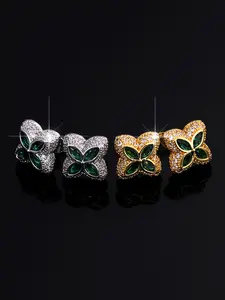Light Luxury Copper Zircon Earrings, 18k Gold-Plated Leaf Design, High-Quality Colored Zircon Jewelry for Women, Ideal Gift, Flower Earrings, Fashion Earrings