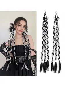 2 Pcs 22 Inch Braided Cornrow Twin Braid Hair Extensions, Silver Color Short Bob Hairstyle, Synthetic Fiber Wigs for Daily Use
