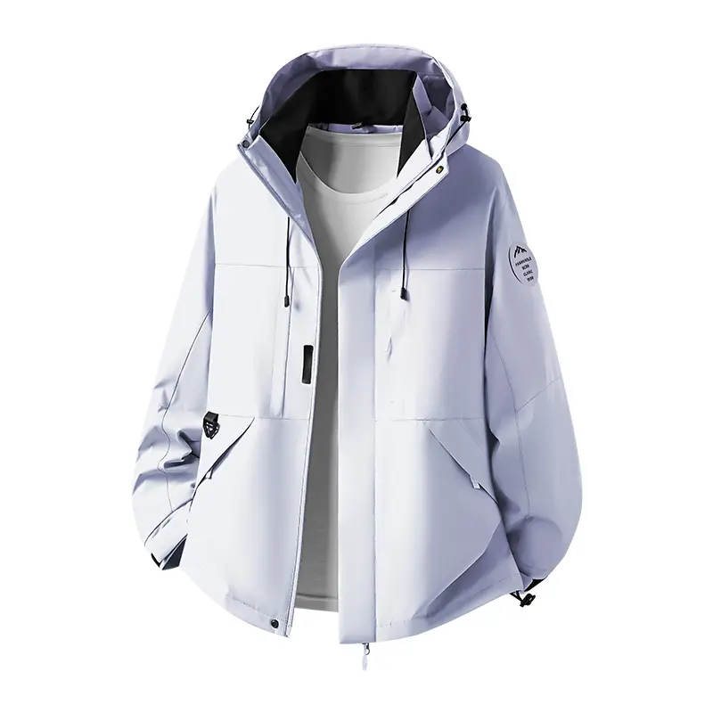 Women’s hooded cargo windbreaker jacket, solid color, windproof and waterproof, zipper outerwear with multiple pockets and adjustable drawstring; suitable for outdoor hiking, travel, and commuting; available in multiple colors for spring and autumn.