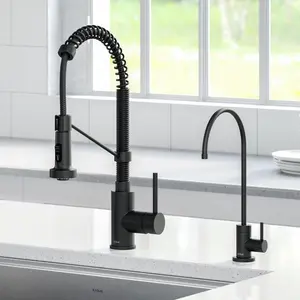 Kraus  Bolden Commercial Style Pull-Down Kitchen Faucet & Purita Water Filter Faucet Combo, Matte Black