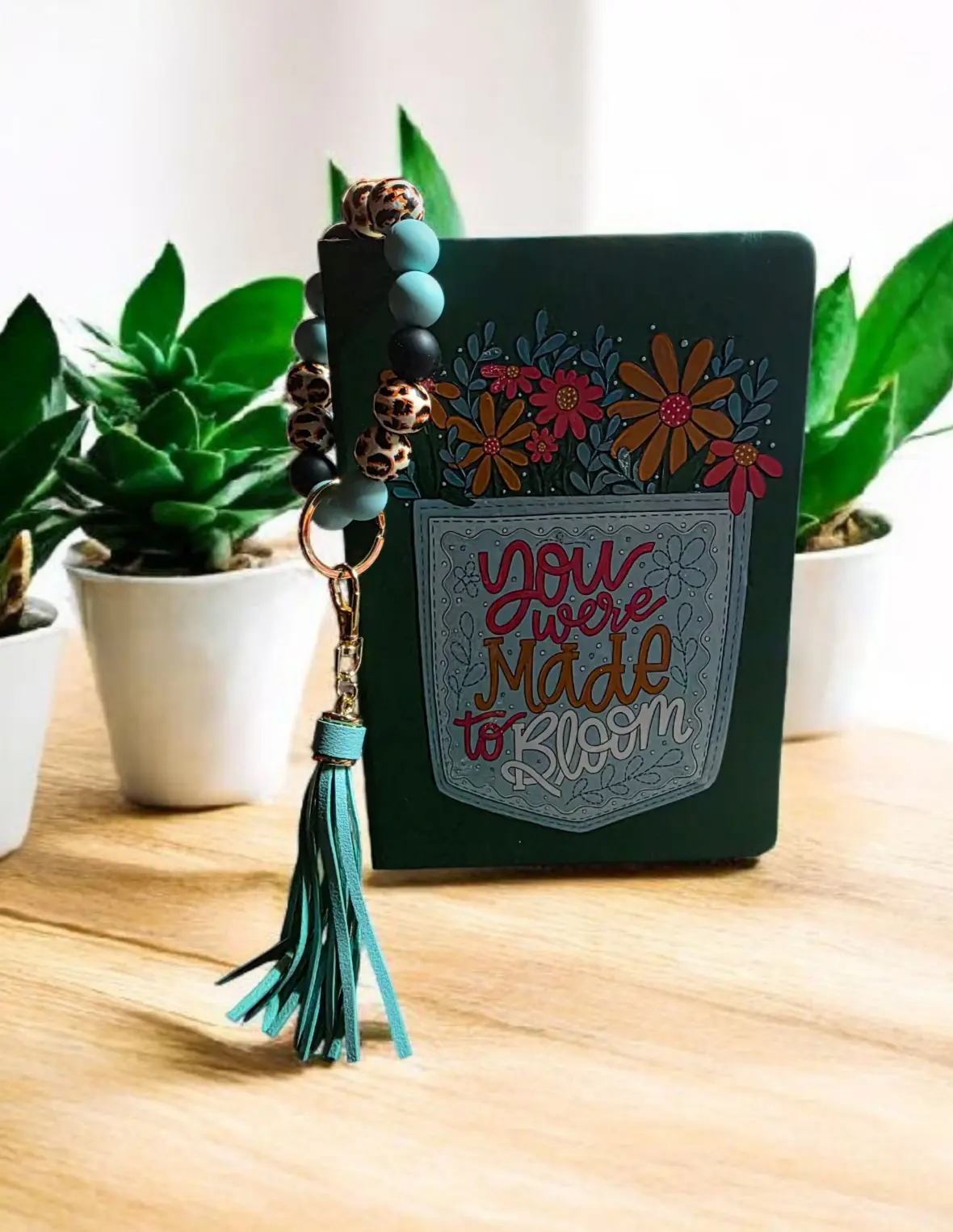 "You Were Made to Bloom" Inspirational Journal & Beaded Keychain Set