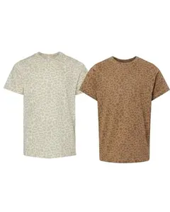 Combo 2 Men’s Leopard Print T-Shirts, Beige and Brown Casual Short Sleeve Crew Neck Streetwear Tees