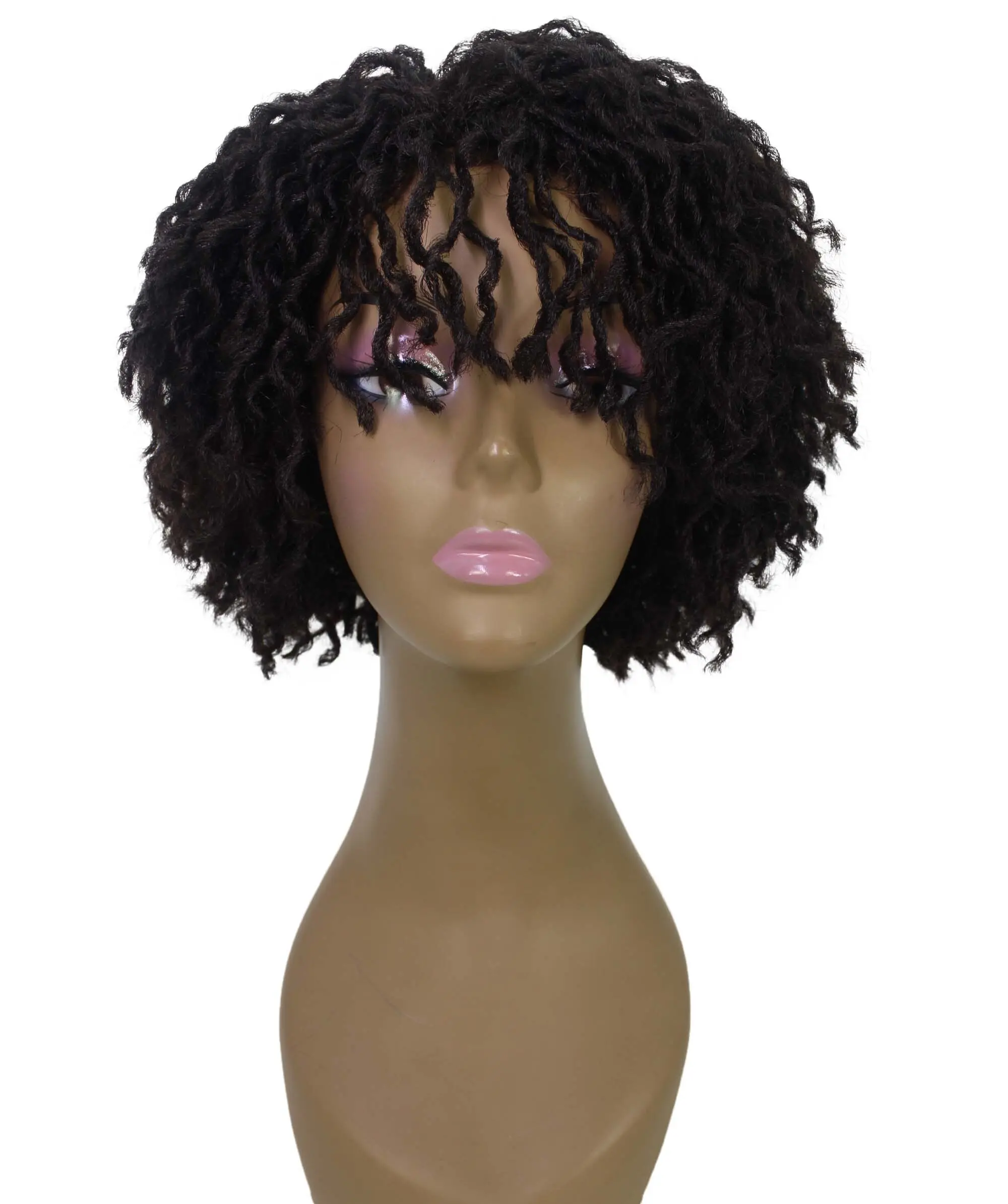 LUXLUXE Destiny Curly Glamour 10 in Long Full Wig No Lace Wig, Heat Resistant Fibers, 7+ Shades of Natural, Dip Dyed, & Blended Colors