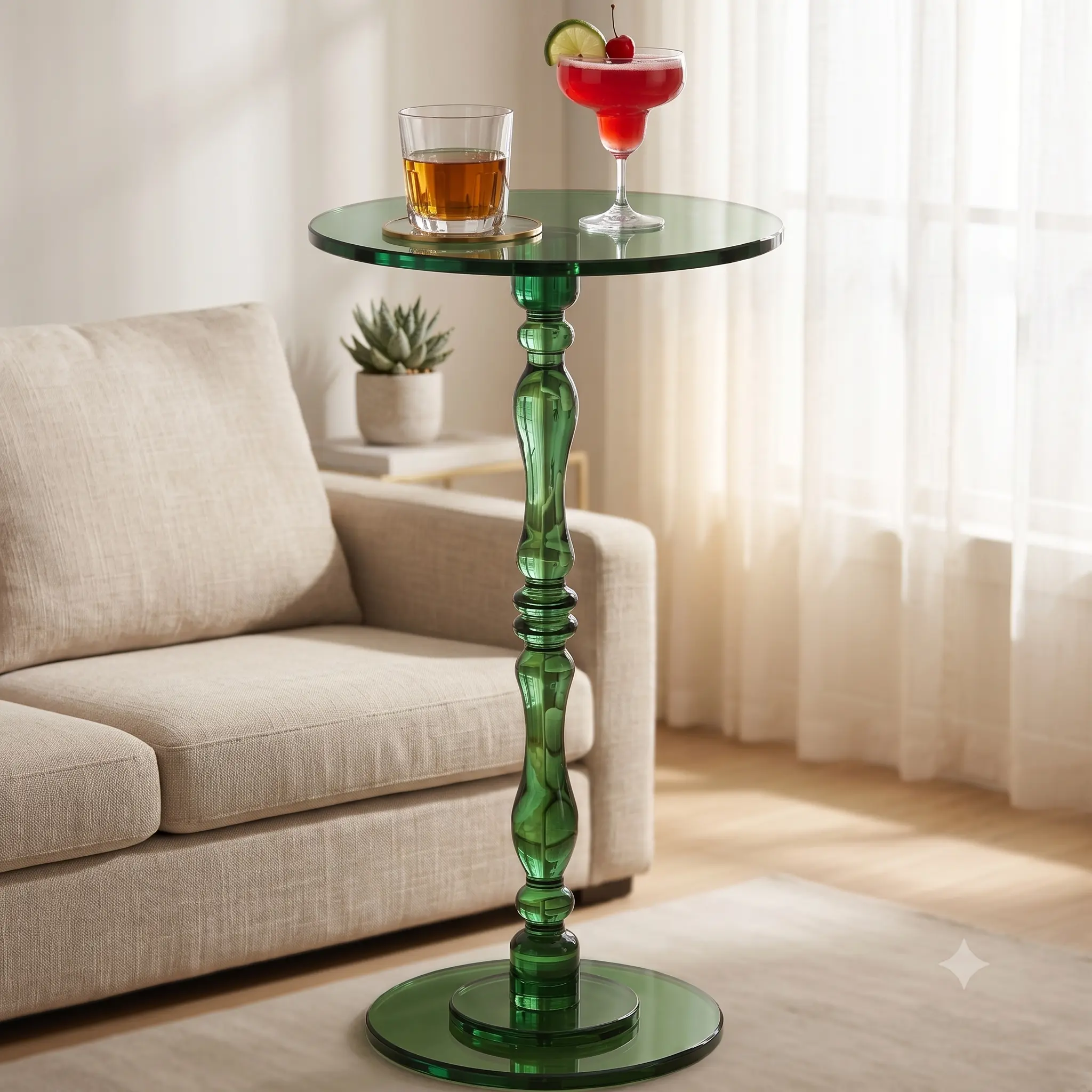 【SummerFinds】 Solaround Retro Green Acrylic Roman Column Side Table, 22.9" Tall Sculptural Lucite End Table, Aesthetic Drink Accent Table & Plant Stand for Living Room Bedroom