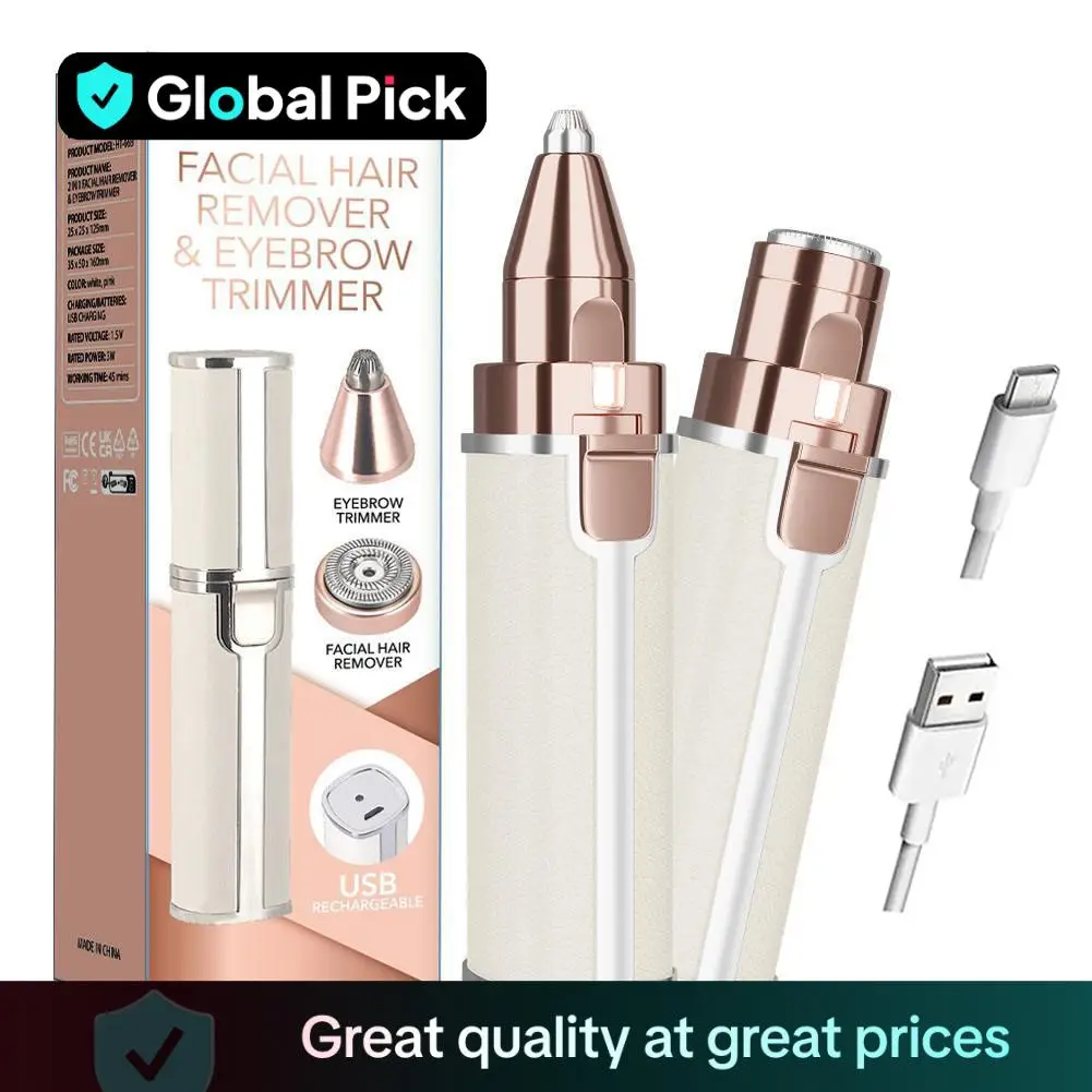 Electric Eyebrow Trimmer, 1 Set Portable 2 in 1 Facial Hair Remover, Lightweight Lip Facial Body Hair Removal Tool with LED Light, Facial Hair Care To