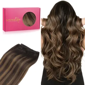 WENNALIFE Sew in Silky Salon Hair Extensions Dark Brown to Chestnut Brown Human Hair 80g to 100g Machine Weft Hair Extensionns