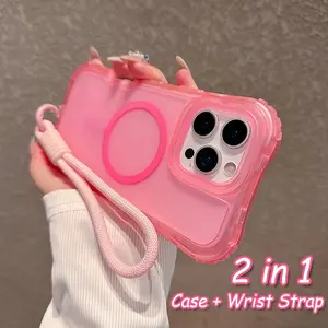 With Strap Lanyard Jelly Color 2 in 1 Matte Magnetic Phone Case For iPhone 17 15 16 Air 14 13 12 11 Pro Max 16E 16 Plus Protective Shockproof Casing Back Cover Phone Protector Cover