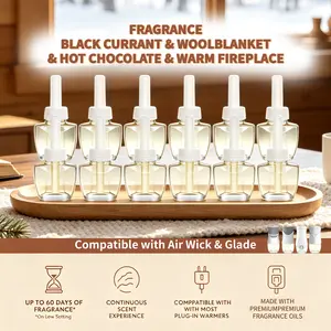 Plug In Air Fresheners for Home, 12 Pack – Black Currant, Cashmere Blanket, Hot Chocolate，Warm Fireplace, Humidifier Home Care Supplies, Compatible with Air Wick & Glade hotel scent diffuser aroma para difusor pheromone freshner separation anxiety