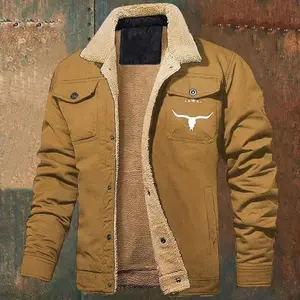 Men's Retro Western Jacket Warm Fleece Coat Work Cargo Trucker Jackets