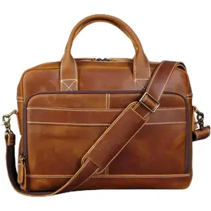 16" Full Grain Leather Briefcase Laptop Bag  Messenger Bag Classic Handbag for Business or Travel | Full Grain Leather,  Style, Adjustable Strap