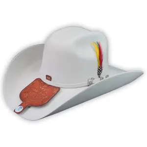 Tombstone Este Oeste 20x Estrellas Felt Cowboy Hat 4" Brim 4.5" Short Crown Texana Con Pluma Original