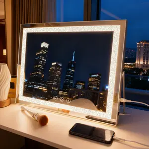 Hollywood Crystal LED Vanity Mirror 50×40 cm with 3 Light Modes, Smart Touch, Type-C Power, and Detachable 5X Magnifying Mirror