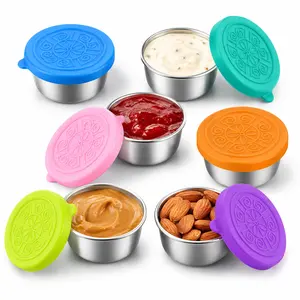 [6 Pack] Salad Dressing To Go Containers,1.6 oz Small Stainless Steel Sauce Cups With Leakproof Silicone Lids. For Lunch Boxes,Sauce containers, Picnics,Travel Meal Prep And Kitchen Storage.