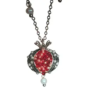 Antique style pomegranate necklace with pearls