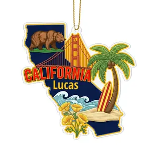 Personalized California State Map Acrylic Ornament, Custom Name California Pride Christmas Holiday Decoration