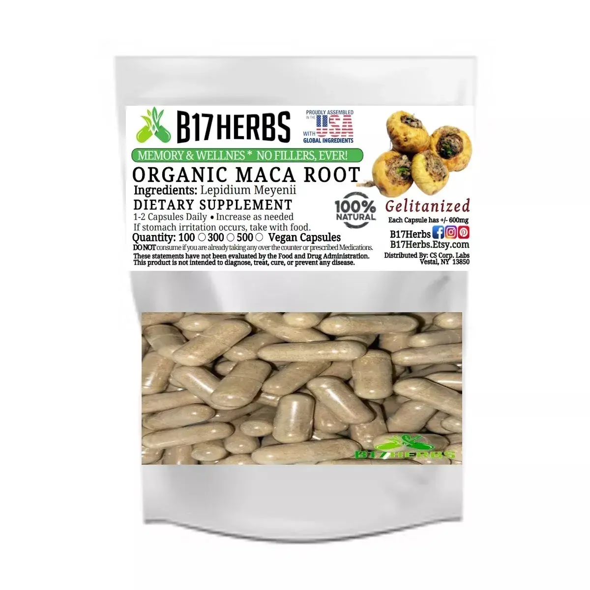 Gelatinized Maca Root - 600mg 100 Veggie Capsules Gelatinized Maca Root - 600mg 100 Veggie Capsules