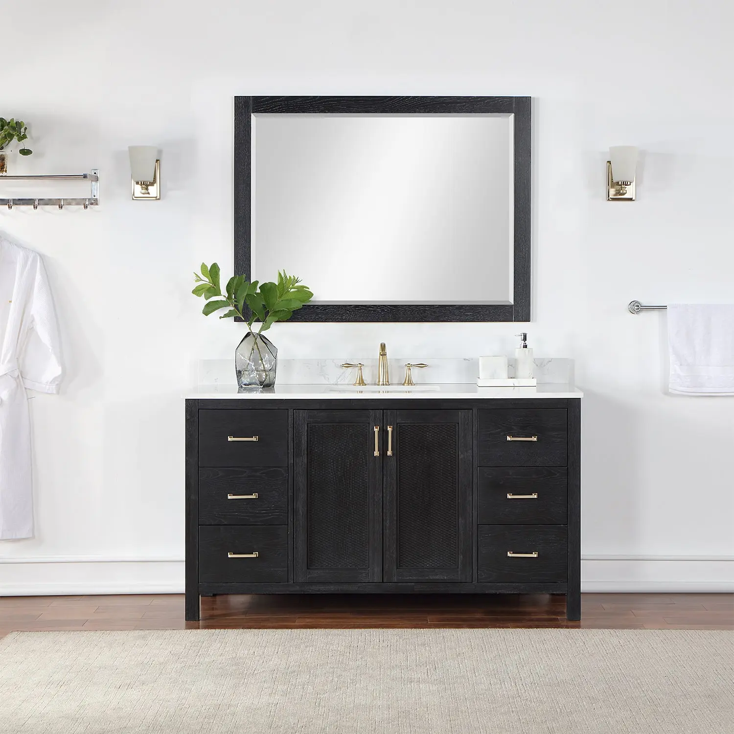 Altair Design Hadiya 60" Single Bathroom Vanity Set in Black Oak with Aosta White Composite Stone Countertop