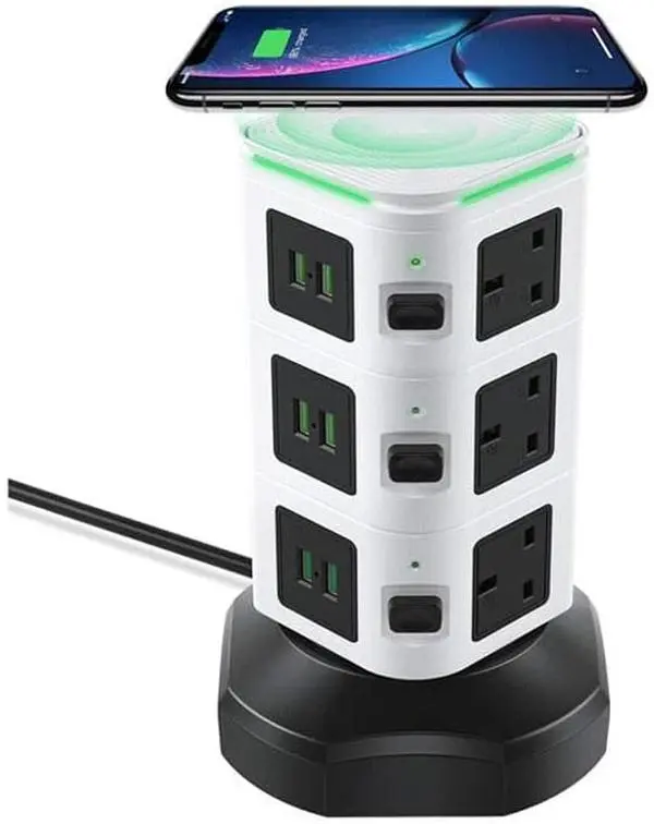 Zoobla - Portable Power Strip with Wireless Charger with 4 USB Output 2 13A ABS 3M US/UK Plug Power Socket Electrical Extension Socket with 10FT Extension Cord with Multiple Outlets.