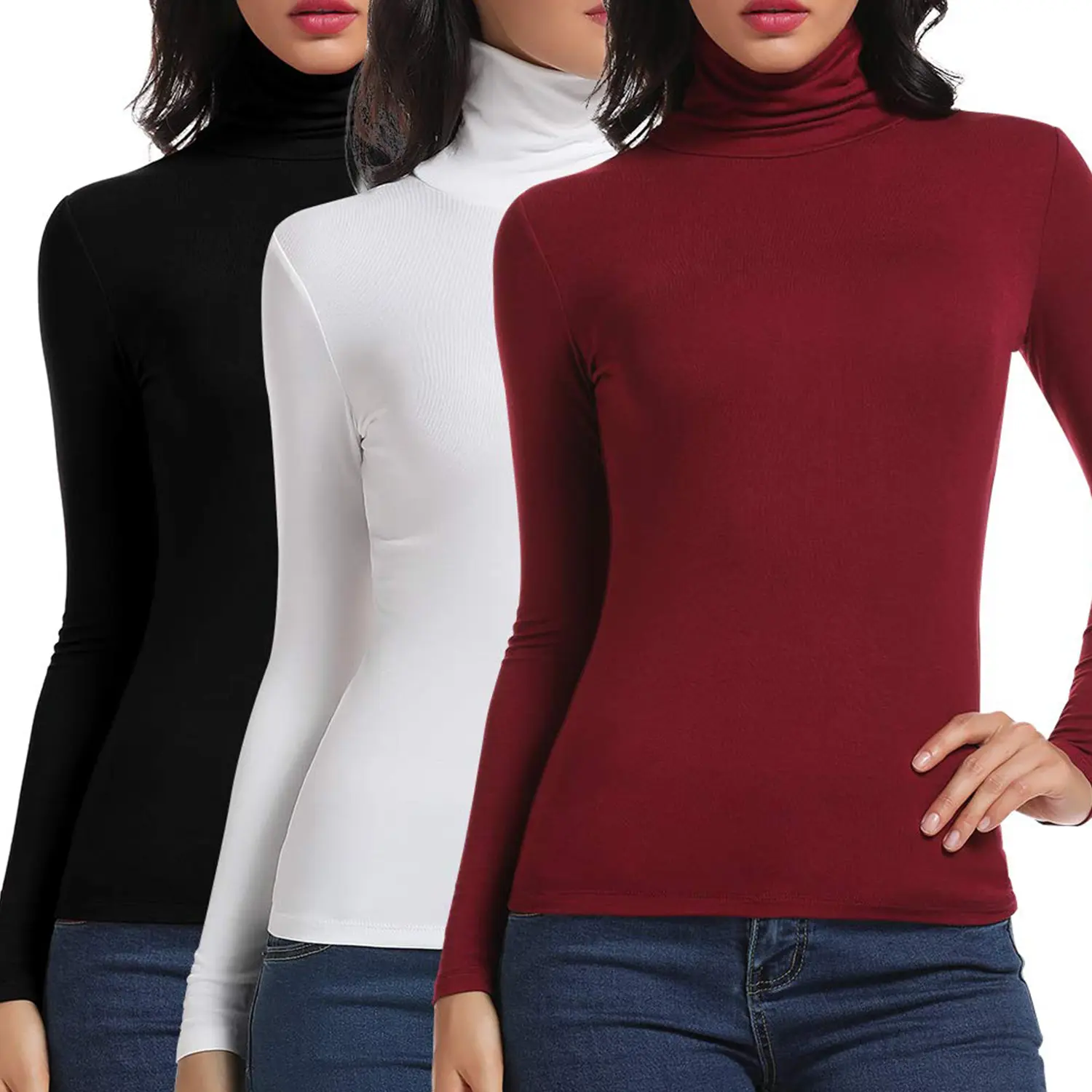 Women's Ribbed High Neck-Turtleneck Pullover Top, Solid Long Sleeve Stretch Knitwear, Cool Lightweight Casual Baselayer Shirt, Pullover Shirt