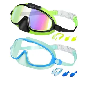 Children's swimming accessories - 2-piece set - Swimming goggles with nose guard, wide field of vision, anti-fog, anti-ultraviolet and shatterproof lenses suitable for 3-6 years old