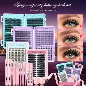 Mixed Length Individual False Eyelashes Kit, Natural Look Eyelash Extensions with Lash Bond & Seal & Remover & Tweezers & Brush & Makeup sponge, Self Grafting Curvature Eyelashes, Eye Makeup Enhancement False Eyelashes, Diy Lashes Cluster