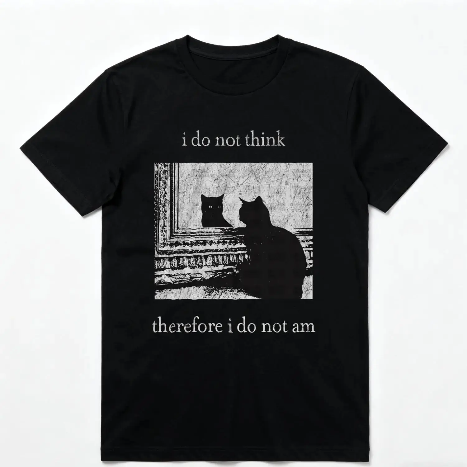Women's 100% Cotton Short-Sleeve Casual Round Neck T-Shirt - "I Do Not Think Cat" Graphic, Goth Streetwear, 90s Vintage Style, Love-Themed Unisex Top, Philosophy Student Gift