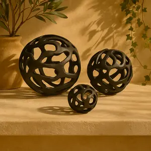 Set of 3 Geometric Aluminum Metal Decorative Sculpture Set of 3 8", 6", 4"W