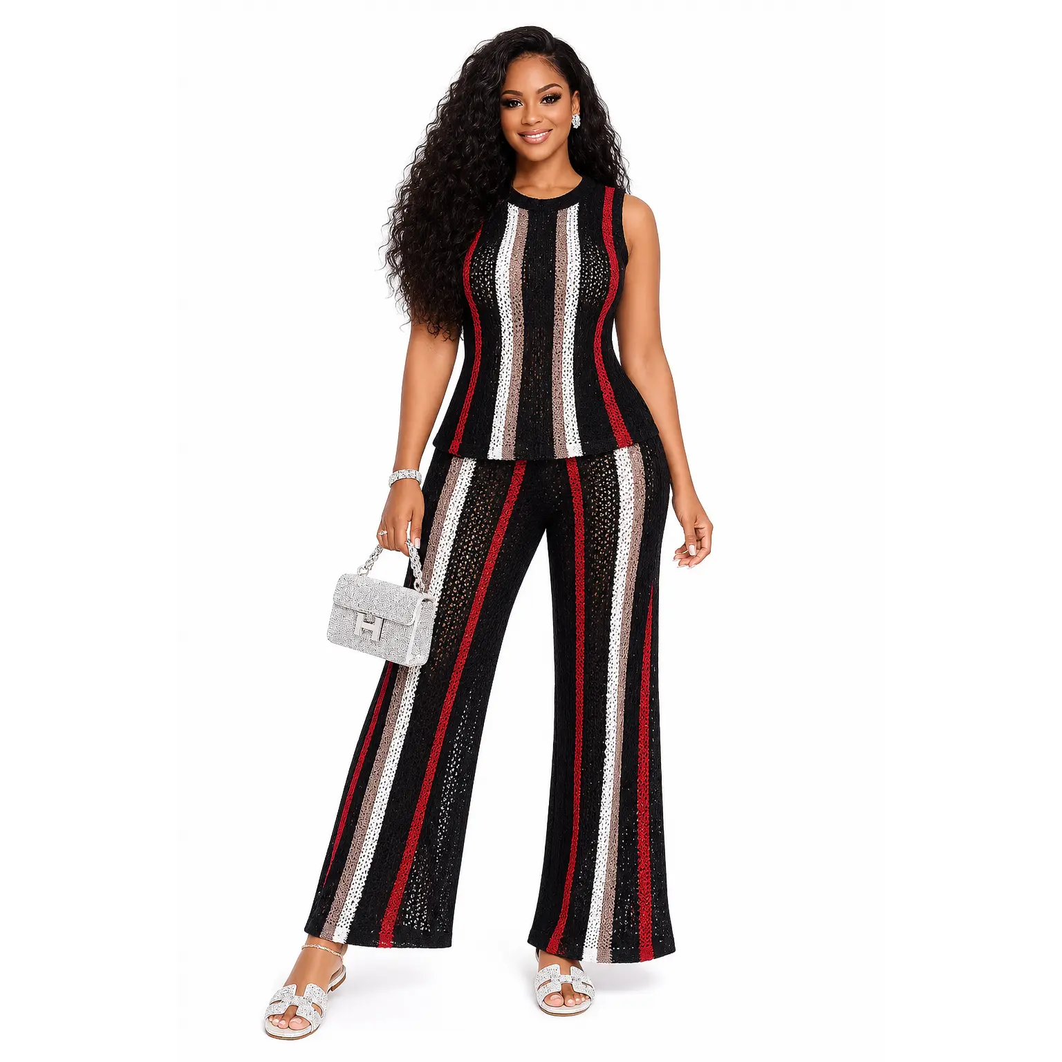 City Chic Striped Knit Pant Set