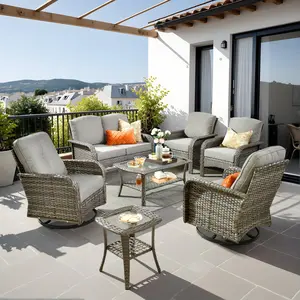 ALTRIGUS 7 Pieces Outdoor Patio Furniture Set, Outdoor Sofa Couch with Rocker Swivel Chairs and Loveseat,Coffee Table and Cushions, Wicker Rattan Sofa Set for Yard Garden Porch