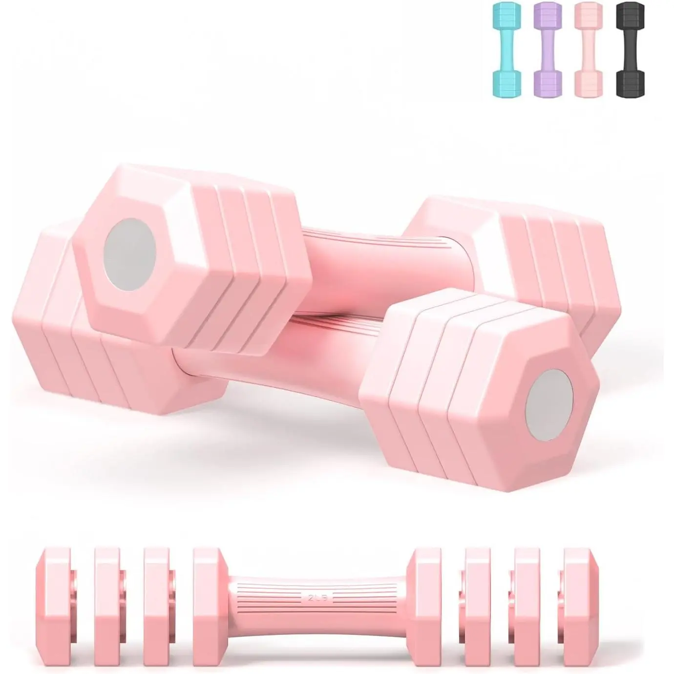 Adjustable Dumbbells Set, 4 in 1 Hand Weights Set  Women Men 10 LB/ 12 LB Dumbbell Pair Each 2lbs 3lbs 4lbs 5lbs Weights Dumbbells Set with TPU Soft Rubber Handle  Home Gym Exercise ness