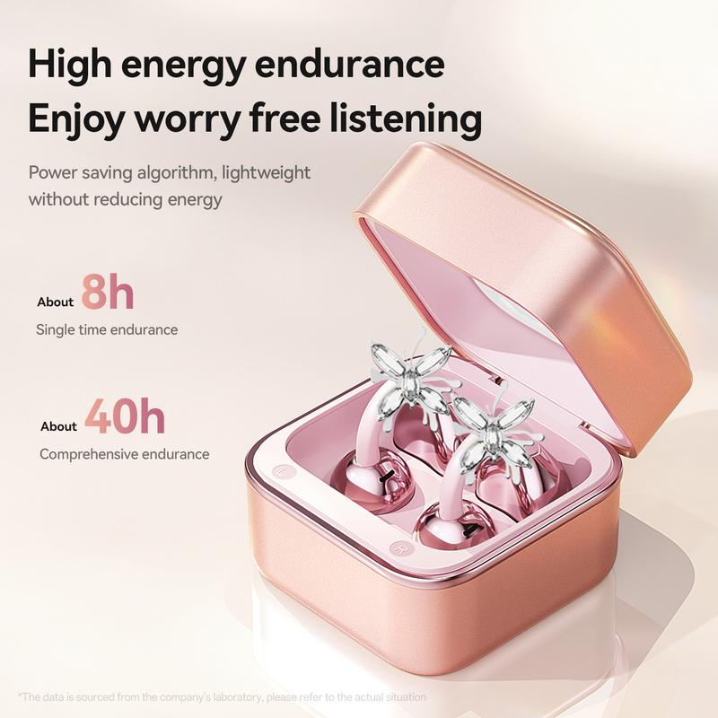 CHENRUIDA Open Ear Bluetooth Earbuds with Bow Ear Jewelry, Makeup Mirror Jewelry Case, Wireless Ear Clip Headphones, Perfect for Workouts, Office, Travel and Fashion Lifestyle