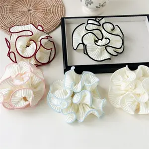5Pcs Oversized Puffy Hair Scrunchies, 4.72 Inch Double Layer Pleated Ruffle Design, White with Colored Trim, Extra Large Hair Ties for Buns Ponytail Holders for Voluminous Look - Home Improvement.