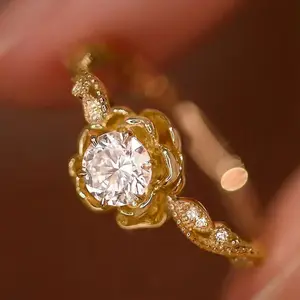 S925 Sterling Silver Zirconia Realistic Rose Flower Ring for Exquisite Women Goddess,Elegant Blooming Floral Statement Jewelry Gift For Wedding，party