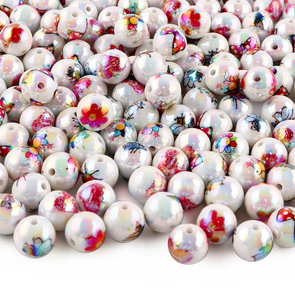 20 Pcs Insect Theme Acrylic Beads, Colorful Ladybug Bee Flower Prints, DIY Keychains Hairbands Pen Decorations Crafts Jewelry Making Supplies, Beading Accessories, Bead Mix