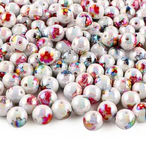 20 Pcs Insect Theme Acrylic Beads, Colorful Ladybug Bee Flower Prints, DIY Keychains Hairbands Pen Decorations Crafts Jewelry Making Supplies, Beading Accessories, Bead Mix