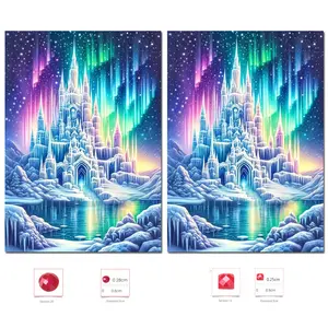 Glowing Aurora Castle DIY 5D Diamond Painting Kit Mysterious Ice Castle Shimmering Diamond Art Craft Stick-on Embroidery Gift Round Square Diamond Cross Stitch Kit Home Decor