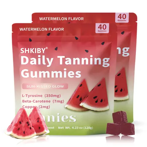 SHKIBY 2-Pack Daily Tanning Gummies with Astaxanthin Watermelon Flavor 6000µg per Gummy for Sensitive Skin Allergen-Free Natural Melanin Boost Beach Pool