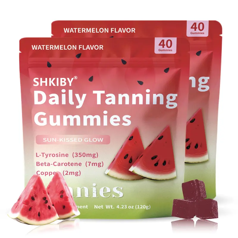 SHKIBY 2-Pack Daily Tanning Gummies with Astaxanthin Watermelon Flavor 6000µg per Gummy for Sensitive Skin Allergen-Free Natural Melanin Boost Beach Pool