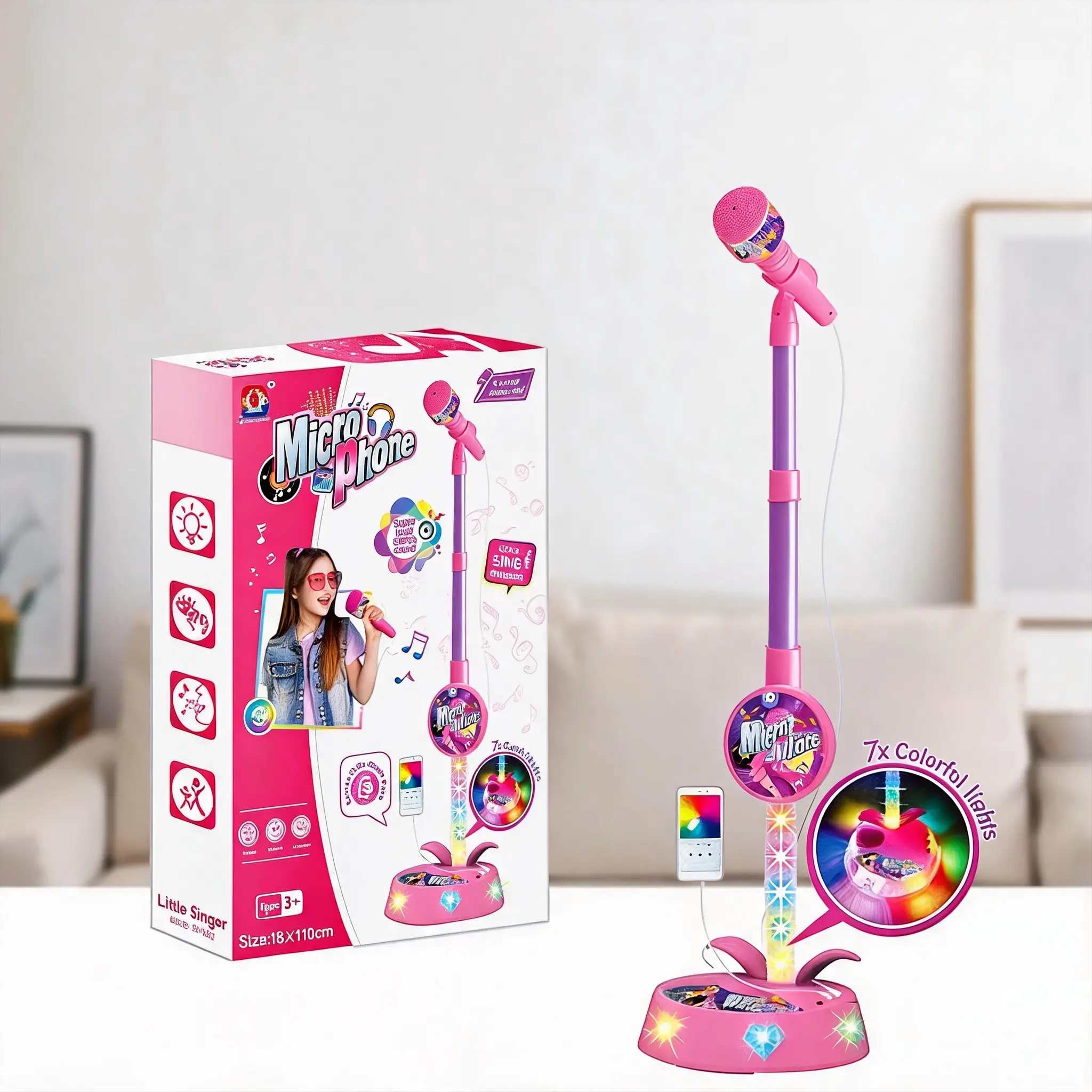 Kid's Kpop Portable Karaoke Microphone Toy with LED Lights, Built-in Music, Bluetooth Connectivity - Mom-Approved Toddler Musical Instrument for Confidence Boost, Birthday Christmas Gift, Educational Sound Effect Learning Tool