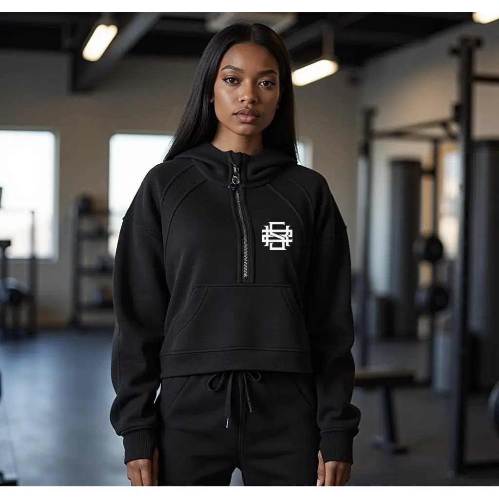 Black Cropped Half-Zip Hoodie #RP0006