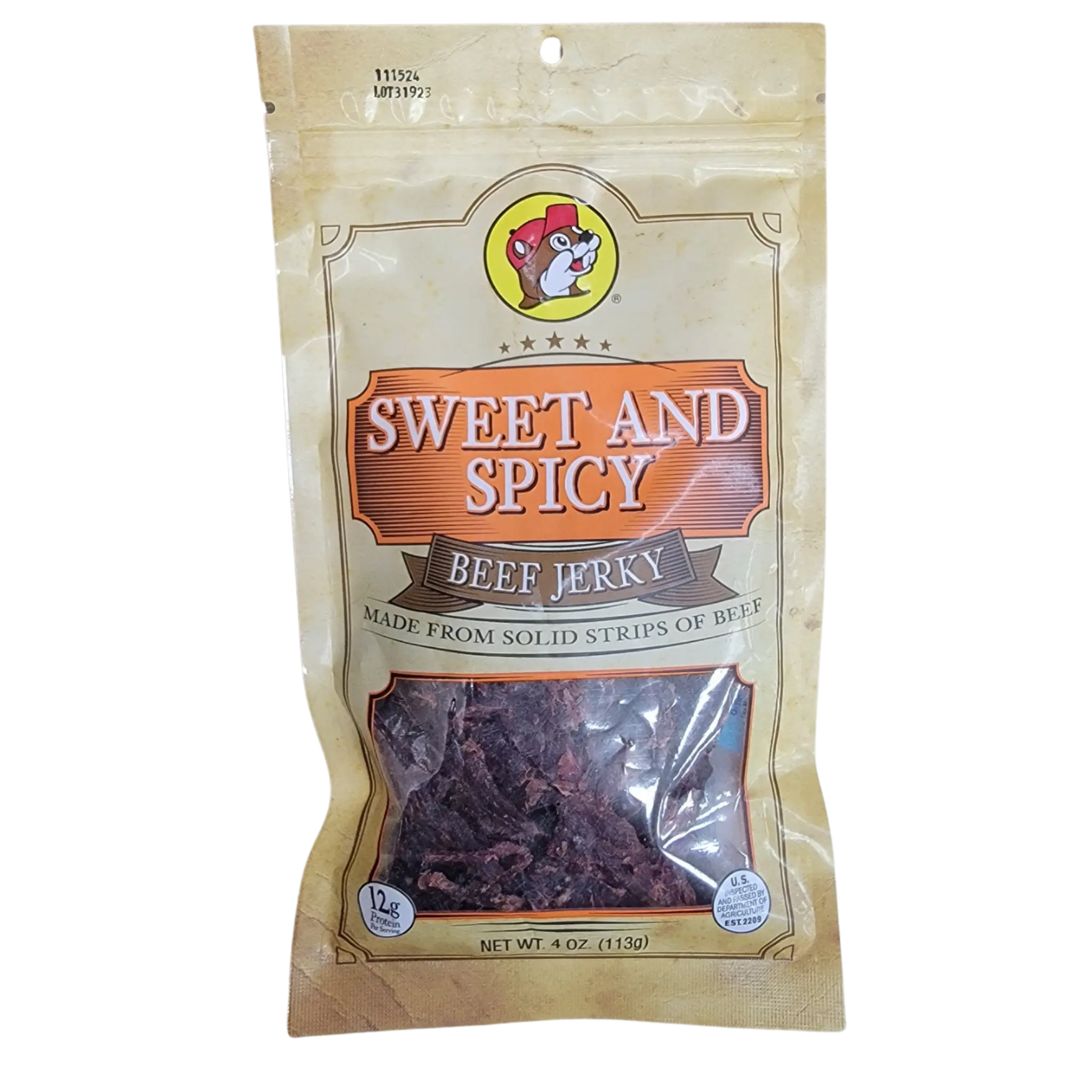 Buc-ee's Sweet and Spicy Beef Jerky- 4oz bag of Robust Flavors, Tender Strips of Protein Packed Savory Meat Snack Food high protein