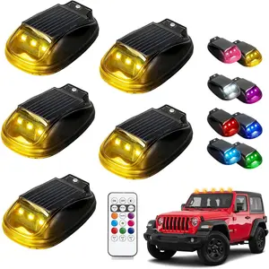 Solar Cab Lights for Truck RGB Lamp Wireless Strobe Roof Lights No Drill Waterproof LED Clearance Marker Lights for Car SUV Pickup Motorcycle Remote Control and Vibration Sensor  (5 PCS) starlight car roof
