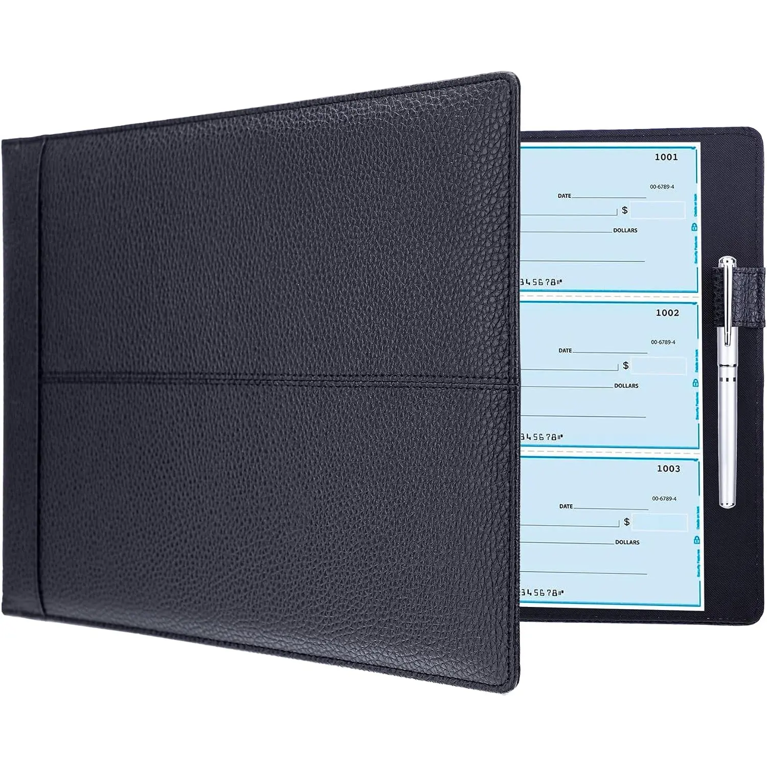 7 Business Checkbook Binder for Business Checks, 600 Checks Capacity, PU Check Book Binder Cover with Zipper, Organizer Portfolio Holder for 9x13 Inch Sheets, Black