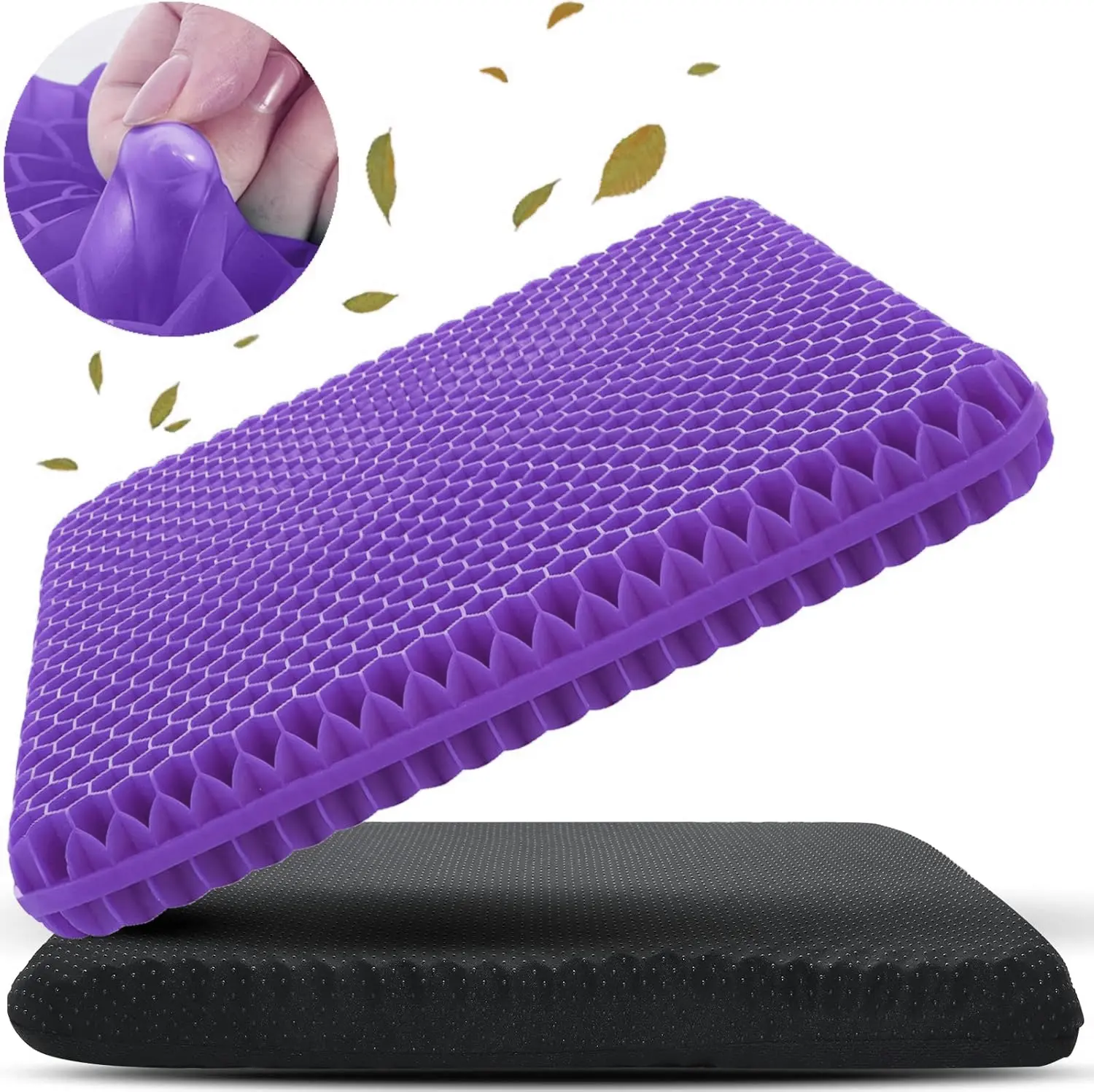 Ergonomic Dual Layer Cushion for Car Seats & Home Office, Double-Thick 520 Honeycomb Cooling Pad for Pressure Relief on Long Flights & Wheelchairs, 16.5 x 14.5 x 1.6 inches Gel Seat Cushion, Enhanced Seat Cushion